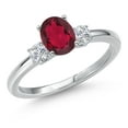 thumbnail image 1 of Gem Stone King 14K White Gold Ruby Red Mystic Topaz and White Lab Grown Diamond Engagement Ring for Women | 1.00 Cttw | Oval 7X5MM | Gemstone November Birthstone | Size 6, 1 of 6