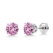 Gem Stone King 14K White Gold Screwback Stud Earrings for Women Men Set with 2.00 Ct Round 6mm Pink Created Sapphire
