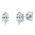 thumbnail image 1 of Gem Stone King 14K White Gold Simulated White Zirconia Double Notch Stud Earrings for Women Men | 0.48 Cttw | Gemstone Birthstone | Marquise 6X3MM, 1 of 6
