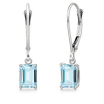 Gem Stone King 14K White Gold Sky Blue Aquamarine Leverback Dangle Earrings for Women | 1.00 Cttw | Gemstone March Birthstone | Emerald Cut 6X4MM