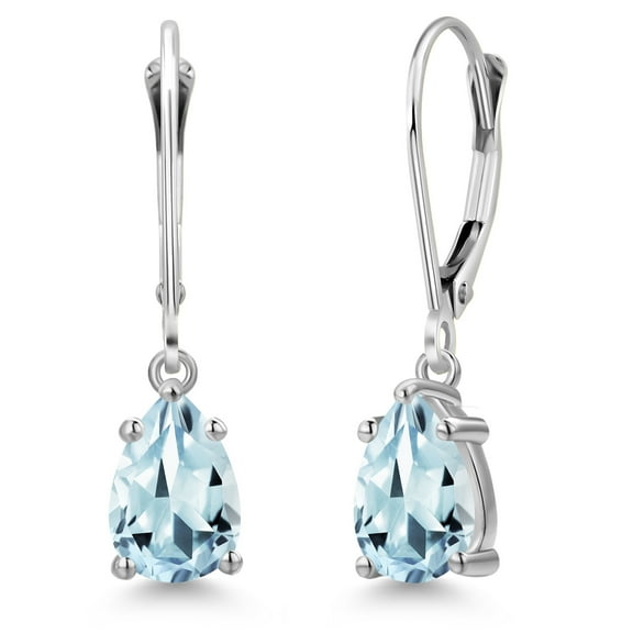 Gem Stone King 14K White Gold Sky Blue Aquamarine Earrings for Women | 1.53 Cttw | Gemstone March Birthstone | Pear Shape 8X5MM