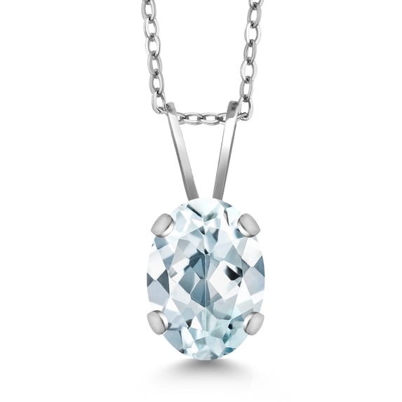 Gem Stone King 14K White Gold Sky Blue Aquamarine Pendant Necklace for Women | 0.75 Cttw | Gemstone March Birthstone | Oval 7X5MM | With 18 inch Silver Chain