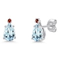 thumbnail image 1 of Gem Stone King 14K White Gold Sky Blue Aquamarine and Red Garnet Teardrop Stud Earrings for Women | 1.32 Cttw | Gemstone March Birthstone | Pear Shape 7X5MM, 1 of 6