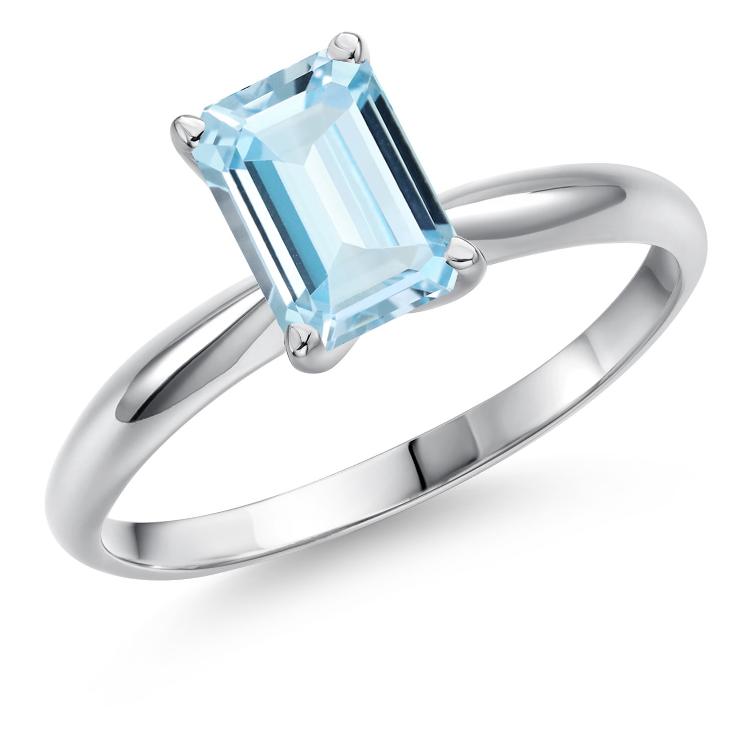 Gem Stone King 14K White Gold Sky Blue Aquamarine Solitaire Engagement Ring for Women | 1.40 Cttw | Octagon 8X6MM | Gemstone March Birthstone | Size 7