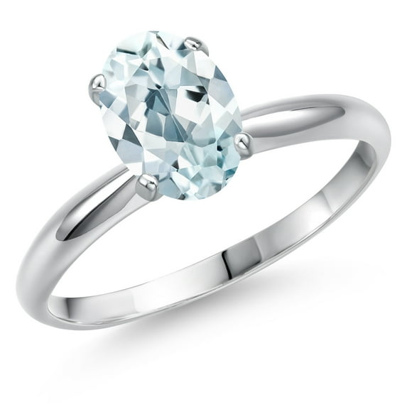 Gem Stone King 14K White Gold Sky Blue Aquamarine Solitaire Engagement Ring for Women | 1.20 Cttw | Oval 8X6MM | Gemstone March Birthstone | Size 8
