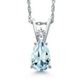 thumbnail image 1 of Gem Stone King 14K White Gold Sky Blue Aquamarine and White Created Sapphire Pendant Necklace for Women | 0.69 Cttw | Gemstone March Birthstone | Pear Shape 7X5MM | With 18 inch Chain, 1 of 6