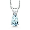 thumbnail image 1 of Gem Stone King 14K White Gold Sky Blue Aquamarine and White Diamond Pendant Necklace for Women | 0.68 Cttw | Gemstone March Birthstone | Pear Shape 7X5MM | With 18 inch Chain, 1 of 6