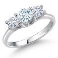 thumbnail image 1 of Gem Stone King 14K White Gold Sky Blue Aquamarine & White Moissanite 3-Stone Engagement Ring | 0.96 Cttw | Round 5MM and 4MM | Three Stone Wedding Anniversary Promise Ring for Women (Size 5), 1 of 6