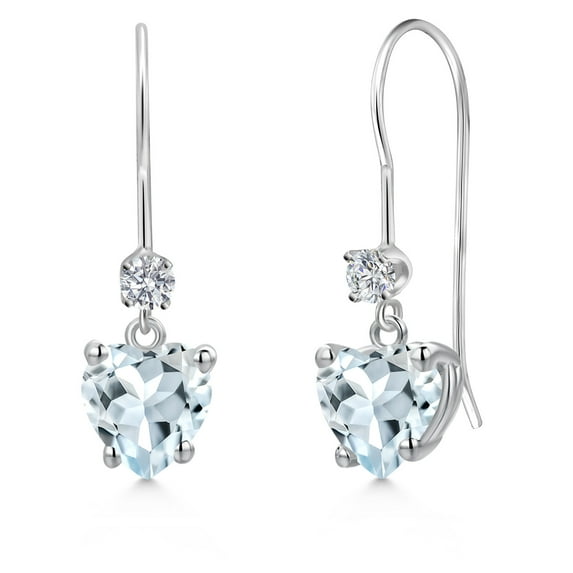 Gem Stone King 14K White Gold Sky Blue Aquamarine and Lab Grown Diamond Earrings for Women | 1.59 Cttw | Gemstone March Birthstone | Heart Shape 6MM