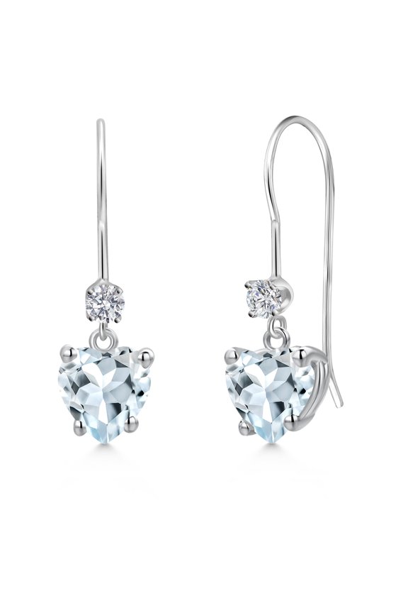 14K White Gold Sky Blue Aquamarine and Lab Grown Diamond Earrings for Women | 1.59 Cttw | Gemstone March Birthstone | Heart Shape 6MM