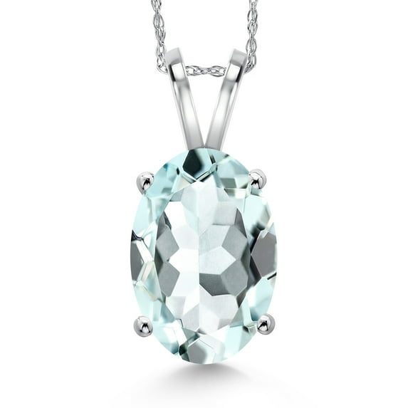 Gem Stone King 14K White Gold Sky Blue Simulated Aquamarine Pendant Necklace for Women | 5.70 Cttw | Gemstone March Birthstone | Oval 14X10MM | With 18 inch Chain