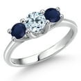 thumbnail image 1 of Gem Stone King 14K White Gold Sky Blue Topaz & Blue Sapphire 3-Stone Engagement Ring | 1.40 Cttw | Round 5MM and 4MM | Three Stone Wedding Anniversary Promise Ring for Women (Size 6), 1 of 6
