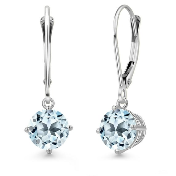 Gem Stone King 14K White Gold Sky Blue Topaz Earrings for Women | 2.00 Cttw | Gemstone November Birthstone | Round 6MM