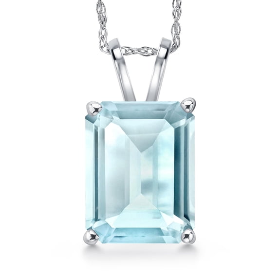 Gem Stone King 14K White Gold Sky Blue Topaz Pendant Necklace for Women | 5.50 Cttw | Gemstone November Birthstone | Octagon 11X9MM | With 18 inch Chain