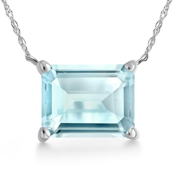 Gem Stone King 14K White Gold Sky Blue Topaz Pendant Necklace for Women | 5.50 Cttw | Gemstone November Birthstone | Octagon 11X9MM | With 18 inch Chain