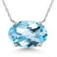 thumbnail image 1 of Gem Stone King 14K White Gold Sky Blue Topaz Pendant Necklace for Women | 7.20 Cttw | Gemstone November Birthstone | Oval Checkerboard 14X10MM | With 18 inch Chain, 1 of 6