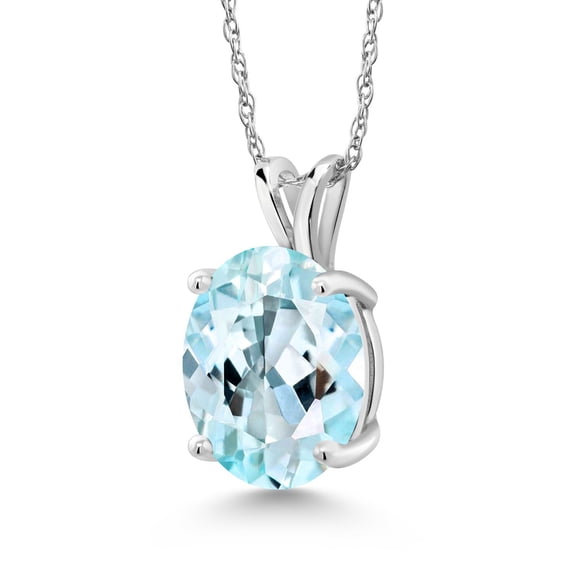 Gem Stone King 14K White Gold Sky Blue Topaz Pendant Necklace for Women (4.50 Cttw, Gemstone November Birthstone, Oval 11X9MM, With 18 inch Chain)