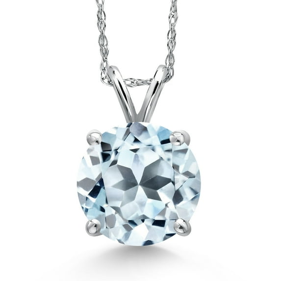 Gem Stone King 14K White Gold Sky Blue Topaz Pendant Necklace for Women | 4.77 Cttw | Gemstone November Birthstone | Round 10MM | With 18 inch Chain