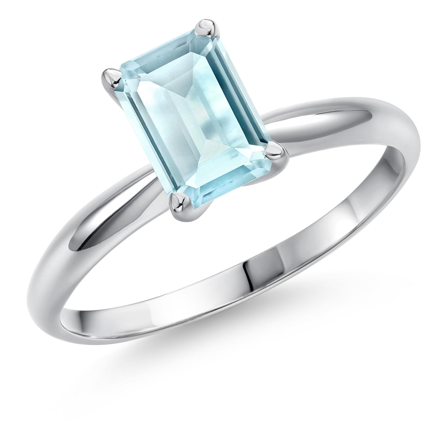 Gem Stone King 14K White Gold Sky Blue Topaz Solitaire Engagement Ring for Women | 2.00 Cttw | Octagon 8X6MM | Gemstone November Birthstone | Size 6