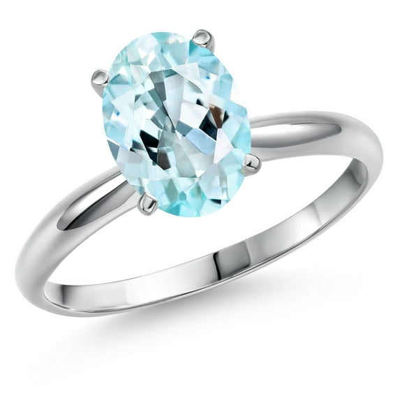 Gem Stone King 14K White Gold Sky Blue Topaz Solitaire Engagement Ring for Women | 2.00 Cttw | Oval 9X7MM | Gemstone November Birthstone | Size 7