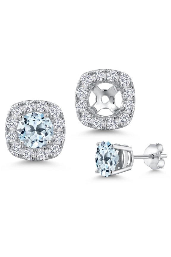 14K White Gold Sky Blue Topaz and White Lab Grown Diamond Removable Earrings Jackets for Women | 1.64 Cttw | Gemstone November Birthstone | Round 5MM