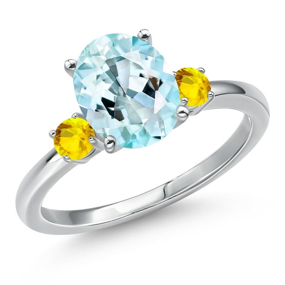 Gem Stone King 14K White Gold Sky Blue Topaz and Yellow Sapphire Engagement Ring for Women | 3.27 Cttw | Oval 10X8MM | Gemstone November Birthstone | Size 6