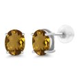 thumbnail image 1 of Gem Stone King 14K White Gold Stud Earrings for Women Men 2.00 Ct Oval 8x6mm Whiskey Quartz, 1 of 5