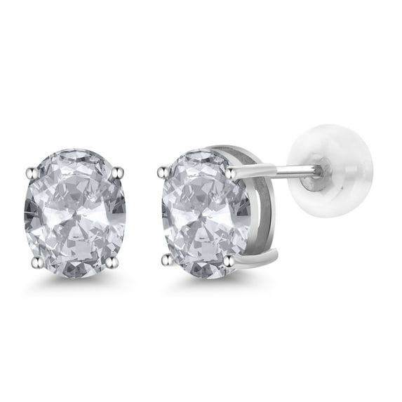 Gem Stone King 14K White Gold Stud Earrings for Women Men 3.00 Ct Oval 8x6mm White Topaz