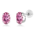 thumbnail image 1 of Gem Stone King 14K White Gold Stud Earrings for Women Men Pink Oval Moissanite (1.80 Cttw), 1 of 3