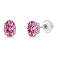 thumbnail image 1 of Gem Stone King 14K White Gold Stud Earrings for Women Men Pink Oval Moissanite (1.80 Cttw), 1 of 6