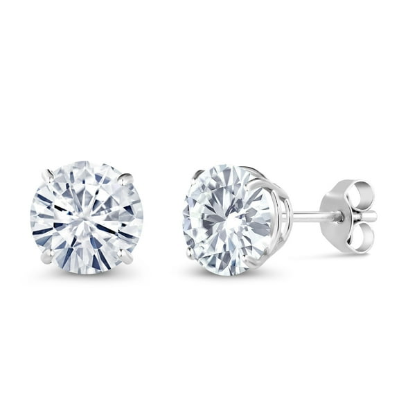 Gem Stone King 14K White Gold Stud Earrings for Women Men Round 2.00cttw Moissanite