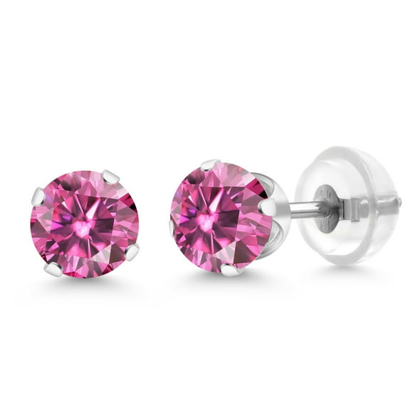 Gem Stone King 14K White Gold Stud Earrings for Women Men Round Pink Moissanite 1.00cttw
