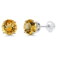 thumbnail image 1 of Gem Stone King 14K White Gold Stud Earrings for Women Men with Comfort Back 3.00 Ct Round 8mm Yellow Citrine, 1 of 6