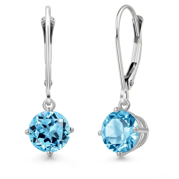 Gem Stone King 14K White Gold Swiss Blue Topaz Earrings for Women | 2.00 Cttw | Gemstone November Birthstone | Round 6MM