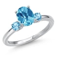 thumbnail image 1 of Gem Stone King 14K White Gold Swiss Blue Topaz Engagement Ring for Women | 1.60 Cttw | Oval Checkerboard 8X6MM | Gemstone November Birthstone | Size 7, 1 of 6