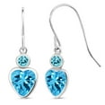 thumbnail image 1 of Gem Stone King 14K White Gold Swiss Blue Topaz French Wire Dangle Hook Earrings for Women (2.20 Cttw, Gemstone November Birthstone, Heart 6MM, Round 3MM), 1 of 4