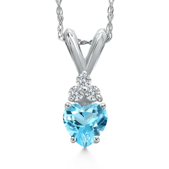 Gem Stone King 14K White Gold Swiss Blue Topaz and Lab Grown Diamond Pendant Necklace for Women | 0.36 Cttw | Gemstone November Birthstone | Heart Shape 4MM | With 18 inch Chain