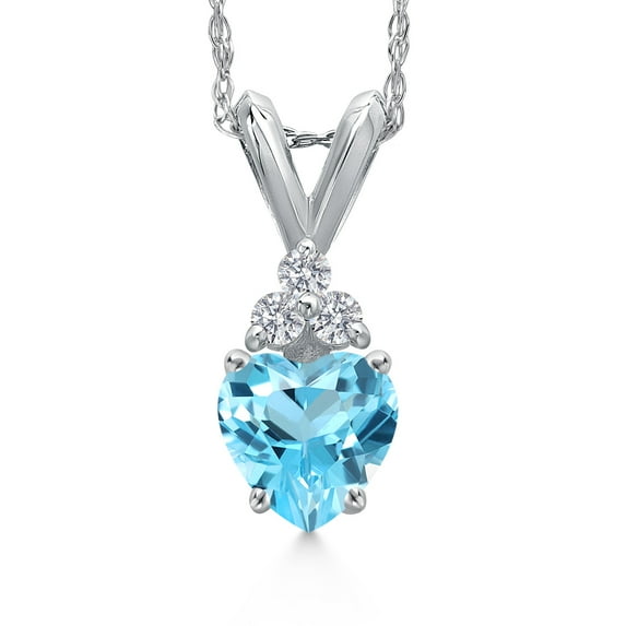 Gem Stone King 14K White Gold Swiss Blue Topaz and Lab Grown Diamond Pendant Necklace for Women | 0.58 Cttw | Gemstone November Birthstone | Heart Shape 5MM | With 18 inch Chain