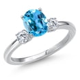 thumbnail image 1 of Gem Stone King 14K White Gold Swiss Blue Topaz and Moissanite Engagement Ring for Women | 1.70 Cttw | Oval 8X6MM | Gemstone November Birthstone | Size 9, 1 of 6