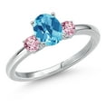thumbnail image 1 of Gem Stone King 14K White Gold Swiss Blue Topaz and Pink Lab Grown Diamond Engagement Ring for Women | 1.26 Cttw | Oval Checkerboard 7X5MM | Gemstone November Birthstone | Size 7, 1 of 6