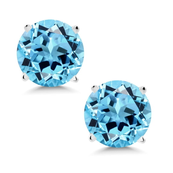 Gem Stone King 14K White Gold Swiss Blue Topaz Stud Earrings for Women Men (1.00 Cttw, Gemstone Birthstone, Round 4.5MM)