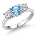 thumbnail image 1 of Gem Stone King 14K White Gold Swiss Blue Topaz & White Lab Grown Diamond 3-Stone Engagement Ring | 1.19 Cttw | Round 5MM and 4MM | Three Stone Wedding Anniversary Promise Ring for Women (Size 8), 1 of 6