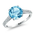 thumbnail image 1 of Gem Stone King 14K White Gold Swiss Blue Topaz and White Lab Grown Diamond Engagement Ring for Women | 3.26 Cttw | Round 9MM | Gemstone November Birthstone | Size 7, 1 of 6