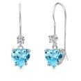 thumbnail image 1 of Gem Stone King 14K White Gold Swiss Blue Topaz and Lab Grown Diamond Earrings for Women | 2.03 Cttw | Gemstone November Birthstone | Heart Shape 6MM, 1 of 6
