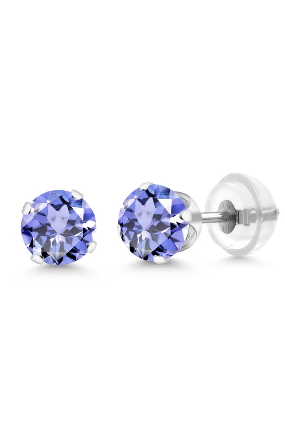 14K White Gold Tanzanite Stud Earrings for Women Men (1.00 Cttw, Gemstone Birthstone, Round 5MM)