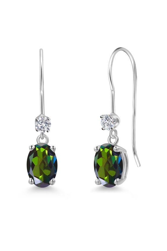 14K White Gold Tourmaline Green Mystic Topaz and Lab Grown Diamond Earrings for Women | 1.73 Cttw | Gemstone November Birthstone | Oval 7X5MM