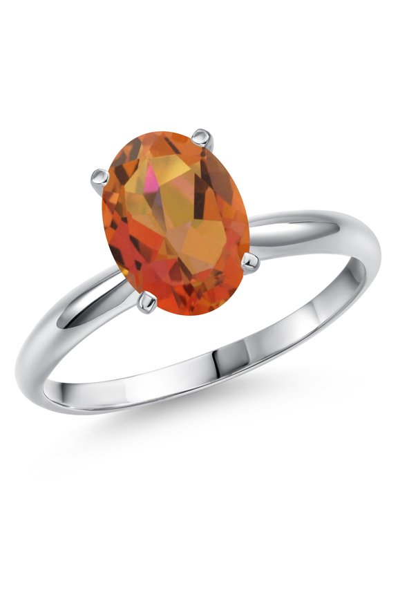 14K White Gold Twilight Orange Mystic Quartz Solitaire Engagement Ring for Women | 1.80 Cttw | Oval 9X7MM | Gemstone Birthstone | Size 6