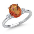 thumbnail image 1 of Gem Stone King 14K White Gold Twilight Orange Mystic Quartz and White Lab Grown Diamond Engagement Ring for Women | 2.90 Cttw | Oval 10X8MM | Gemstone Birthstone | Size 8, 1 of 6