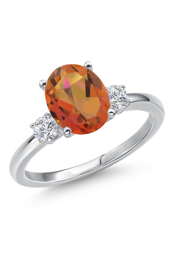 14K White Gold Twilight Orange Mystic Quartz and White Lab Grown Diamond Engagement Ring for Women | 2.90 Cttw | Oval 10X8MM | Gemstone Birthstone | Size 9