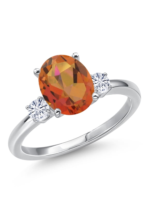 14K White Gold Twilight Orange Mystic Quartz and White Moissanite Engagement Ring for Women | 2.90 Cttw | Oval 10X8MM | Gemstone Birthstone | Size 8